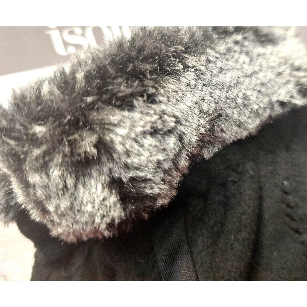 Isotoner Signature Black Fleece Gloves Faux-Fur Cuffs Sz One Size NWT